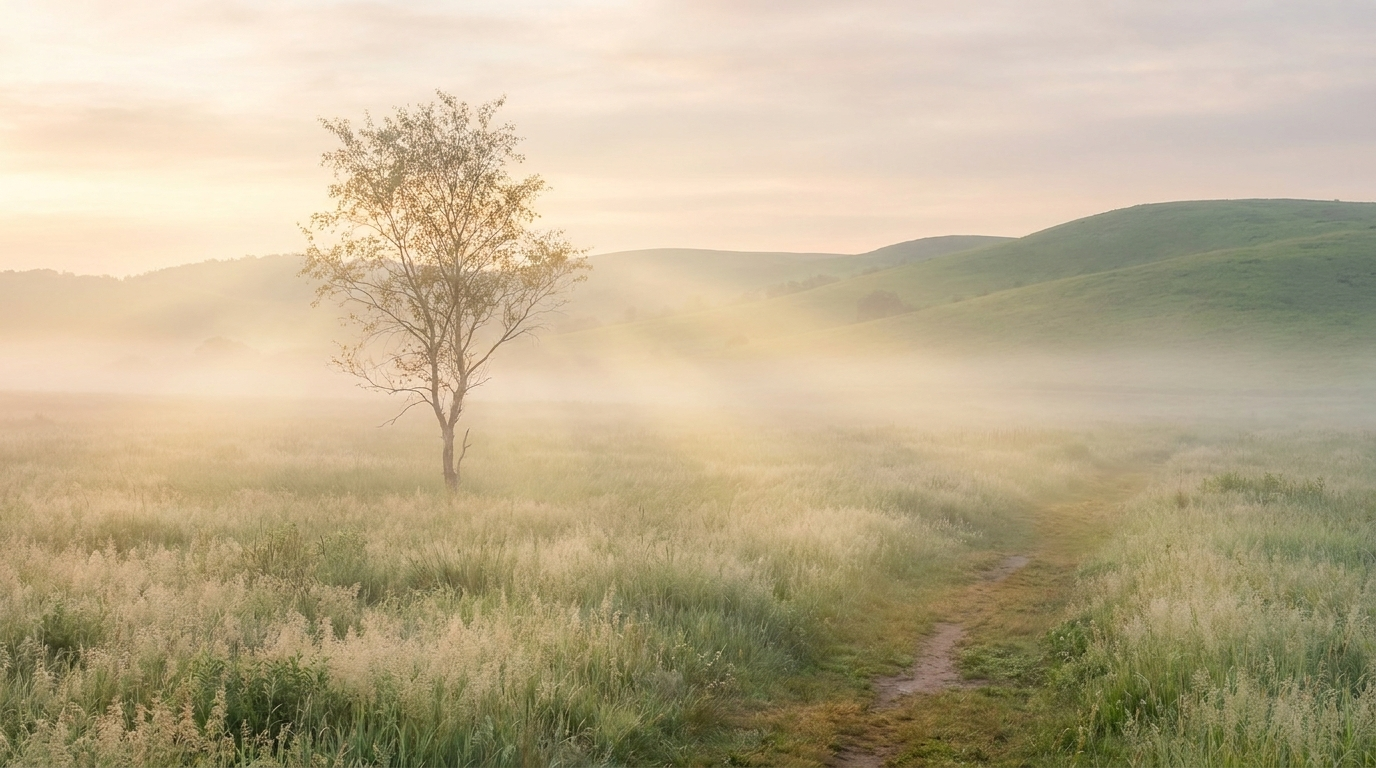 Ruhige grüne Landschaft mit Morgenlicht – Weg aus der Einsamkeit, Coaching in Ravensburg